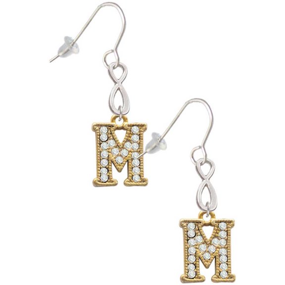Delight Jewelry Goldtone Crystal Initial - M - Silver tone Infinity French Earrings