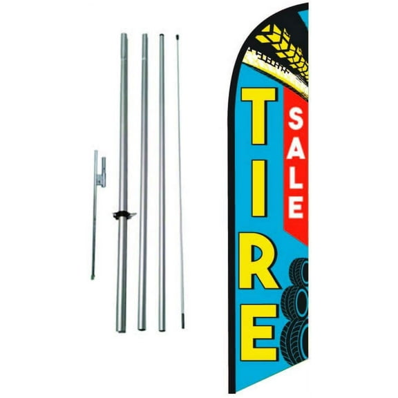 Tire Sale Shop Advertising Feather Banner Swooper Flag Sign with Flag Pole Kit and Ground Stake