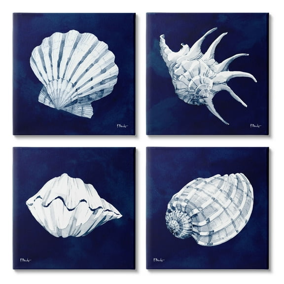 Stupell Industries Traditional Cyanotype Shells Graphic Art Gallery Wrapped Canvas Print Wall Art, Set of 4, Design by Paul Brent