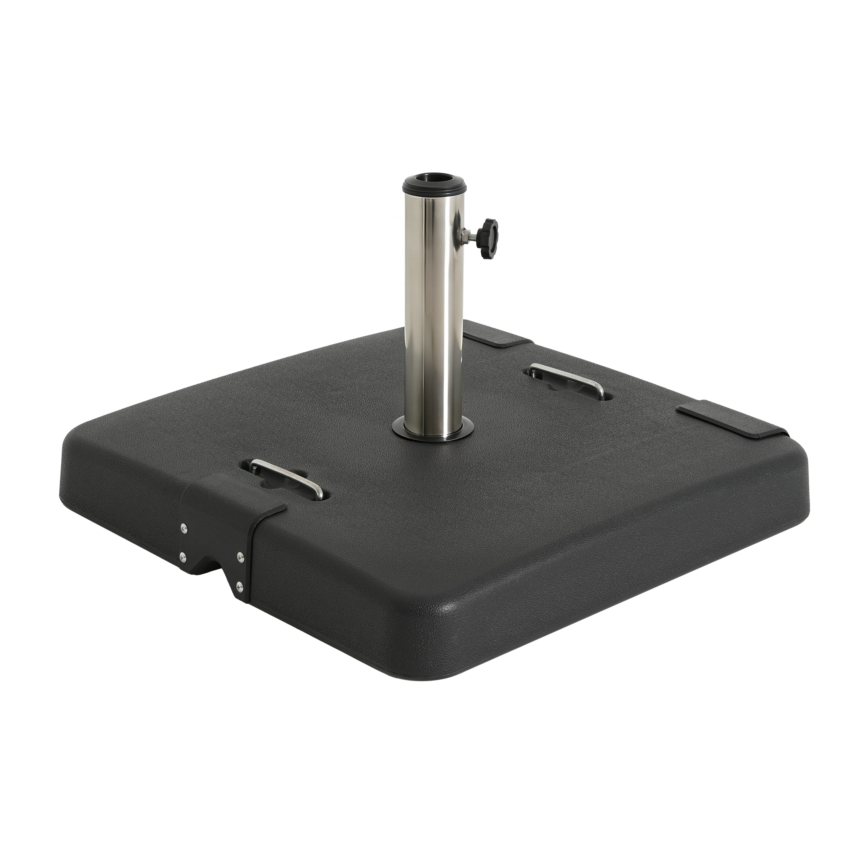 Outdoor 114lb Concrete Square Umbrella Base with Stainless Steel Collar, Black