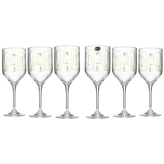 Elegant and Modern Uma Design Luxury Decorative Contour Gold Wine Glass Set for Hosting Parties and Events - 12 oz, White Wine Goblet, Set of 6
