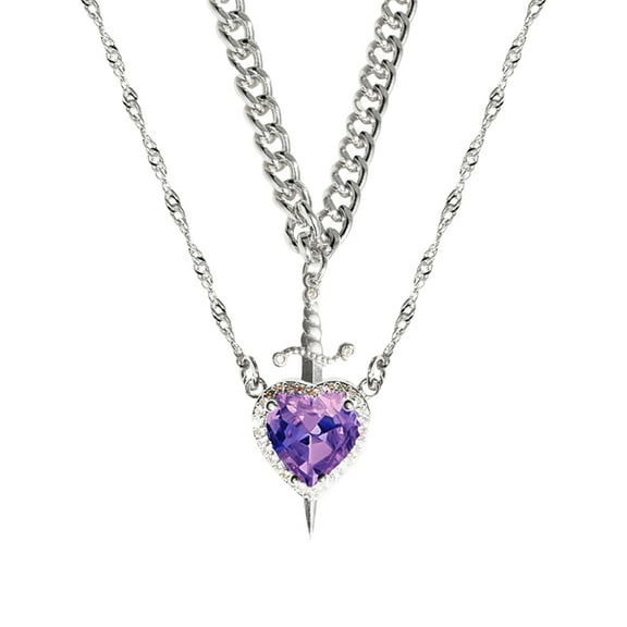 2pcs Heart And Swords Pendant Necklace Set Crafted From Stainless Steel With A Mysterious Touch For Dates And Gatherings