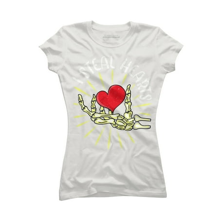 

I Steal Hearts Skeleton Hand Valentines Day Funny Pajama Juniors Athletic Heather Cream Graphic Tee - Design By Humans L