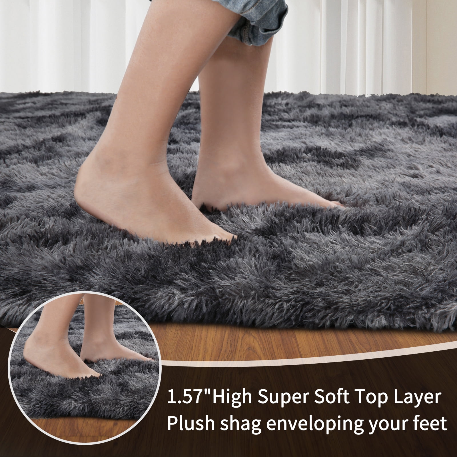 Solid Color Fluffy Rugs, Non-slip Soft Shaggy Floor Carpet Mats & Rugs for Room Decor, Washable Non-slip Area Rug, Modern-style Decorative Carpets for Home Livingroom Bedroom, Tie-dye Dark Gray
