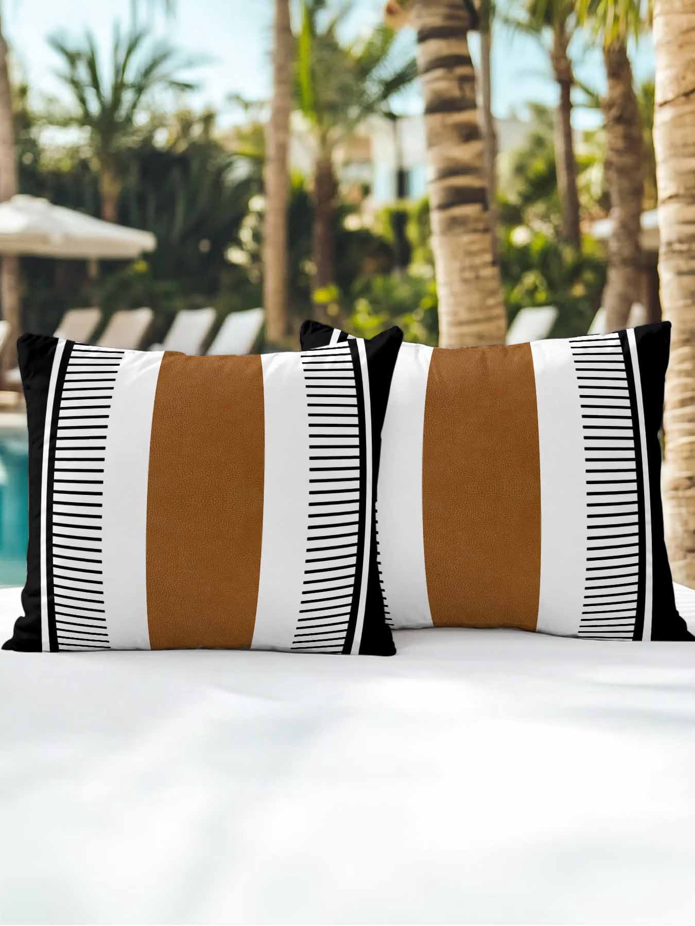 Waterproof Outdoor Throw Pillows with Inserts 18"x18" Set of 2,Modern Brown Black Soft Decorative Pillowcases for Couch Bedroom,Boho Contemporary Geometric Striped Pillow Covers for Sofa Living Room