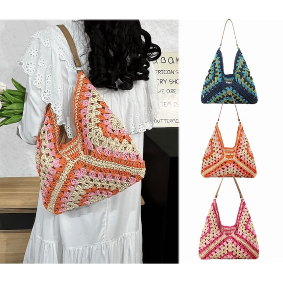 Yoyauz Women's Grass Woven Beach Bag - Women's Beach Handmade Woven Handbag, Summer Mesh Hollow Shoulder Bag, Suitable for Holidays