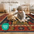 thumbnail image 2 of ODIKA 4'x6' Red Navy Rich and Geometric Elegance Washable Area Rug Intricate Southwest Motif With Floral Accents for Dorm Room, Small Living Stain Resistant Low Profile, Easy Care, 2 of 5