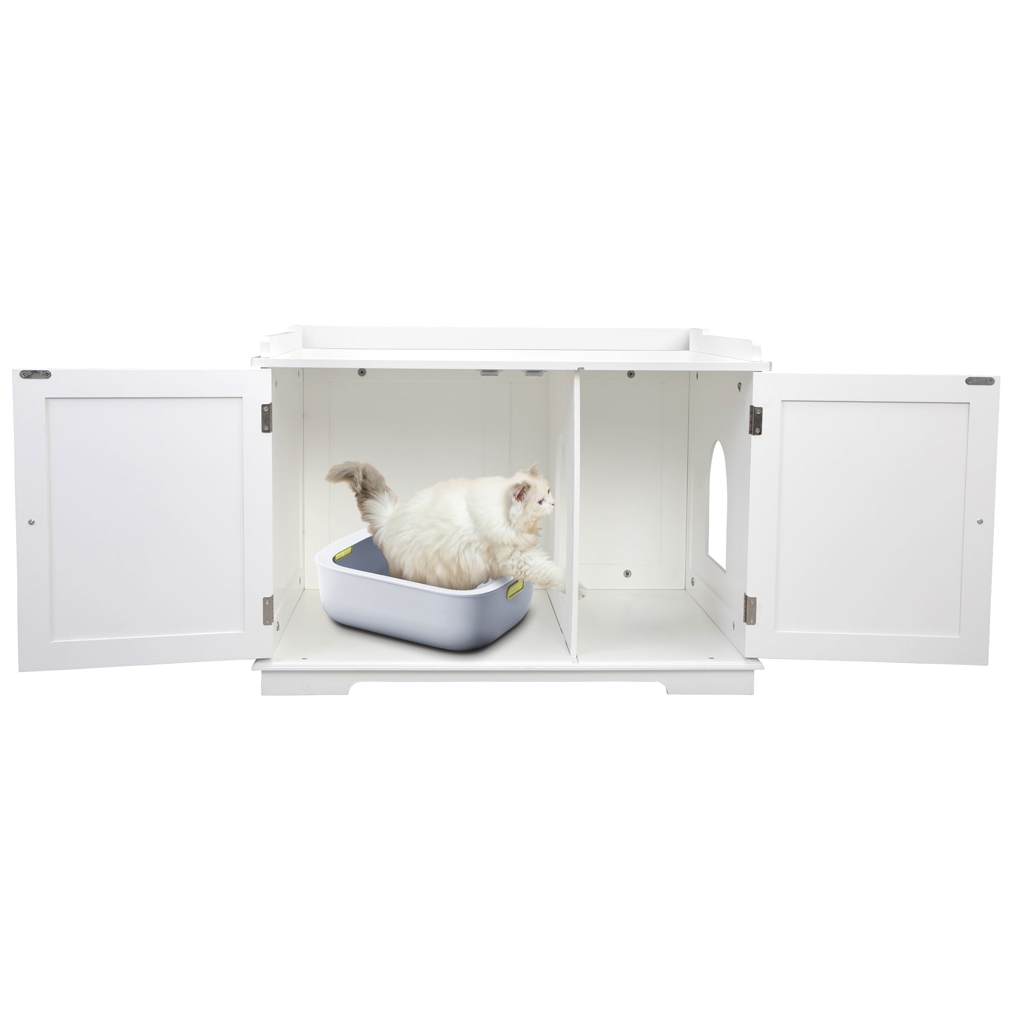 Pefilos 33" Large Cat Litter Box Enclosure, Washroom Storage Bench, Side Table Cat House w/ Magazine Rack, White Pefilos 33" Large Cat Litter Box Enclosure, Washroom Storage Bench, Side Table Cat House w/ Magazine Rack, White