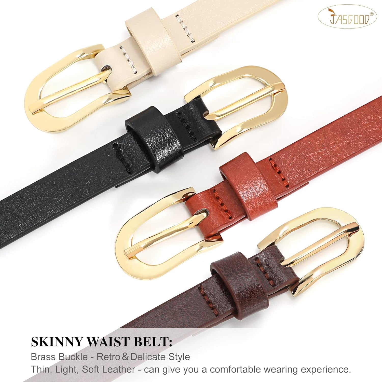 8639 3 Pack Women Skinny Leather Belt Thin Waist With Gold Buckle 3-Pack-Skinny-Leather-Chic-  main image 3