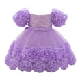 thumbnail image 4 of Huowey Toddler Baby Girls Dress Solid Color Boat Neck Bubble Sleeves Solid Color Tiered Layered Ball Gown Sparkly Glitter High Waist Floral Pattern Birthday Wedding Dresses,Purple,18-24 Months, 4 of 4