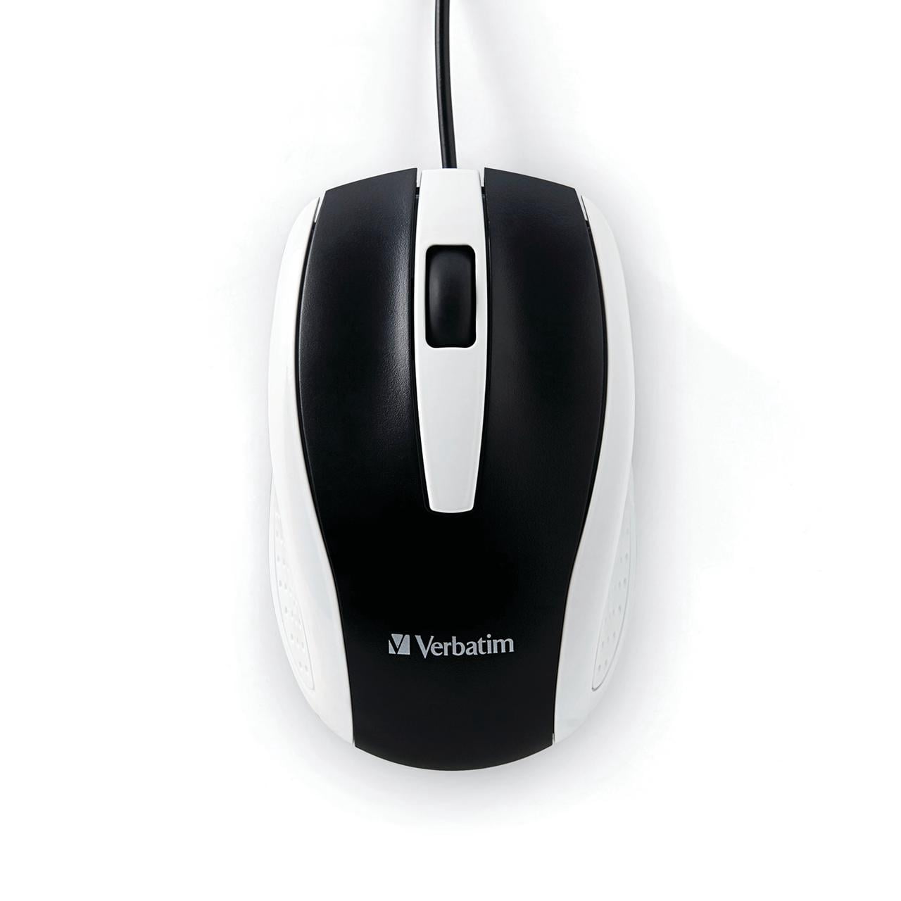 Verbatim Corded Optical Computer Mouse, Ergonomic, 3 Buttons, USB (White)