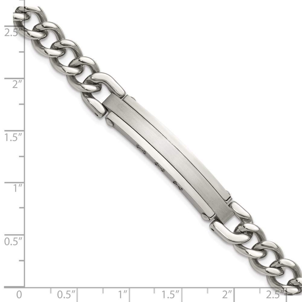 Diamond2Deal Stainless Steel Brushed and Polished Curb Link 8 inch ID Bracelet for Men 8.5"