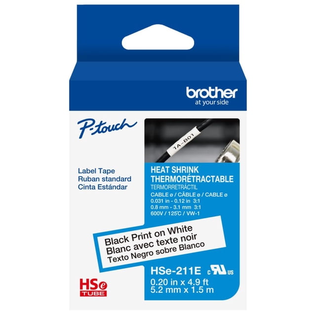 Tubo Termocontraíble Brother HSe221E 9 mm Negro sobre Blanco 1,5 m