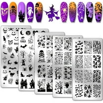 5pcs Christmas Nail Stamping Plate, Ghost Witch Nail Stencils Skull Pumpkin Nail Stamps Nail Art Stamping Plate Stainless Steel Print Nail Stencils for Nail Art Design Manicure Salon