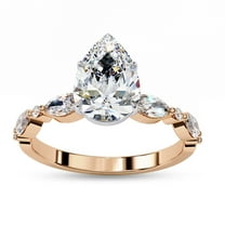 Solitaire Engagement Ring for Women | Center 8x6mm Pear Cut Lab Created Moissanite Promise Ring in 14K Solid Rose Gold Jewelry Gift for Her, Ring Size 7.5