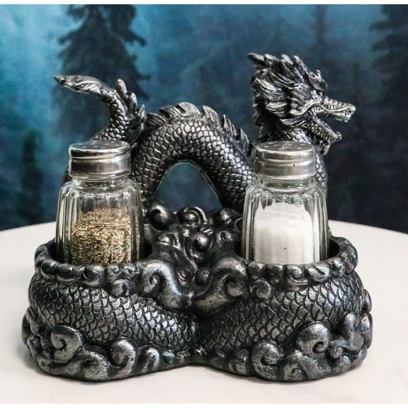 Oriental Gothic Dragon King Riding Over The Clouds Salt And Pepper Shakers Set