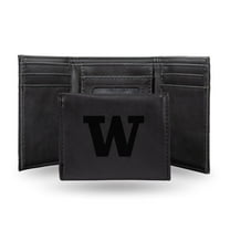 College Rico Industries Washington  Black Laser Engraved Trifold Laser Engraved Tri-Fold Wallet - Men's Accessory