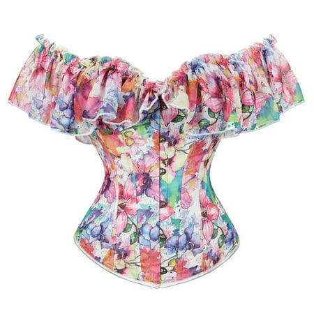 

Lovskoo Firm Shapewear for Women Tummy Control Corset Printed Ruffle Bandage Court Style Waist Breast Support Pink