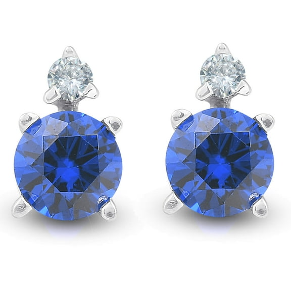 Pompeii 3/4 cttw Diamond & Synthetic Blue Sapphire Studs 14k White Gold Womens Earrings
