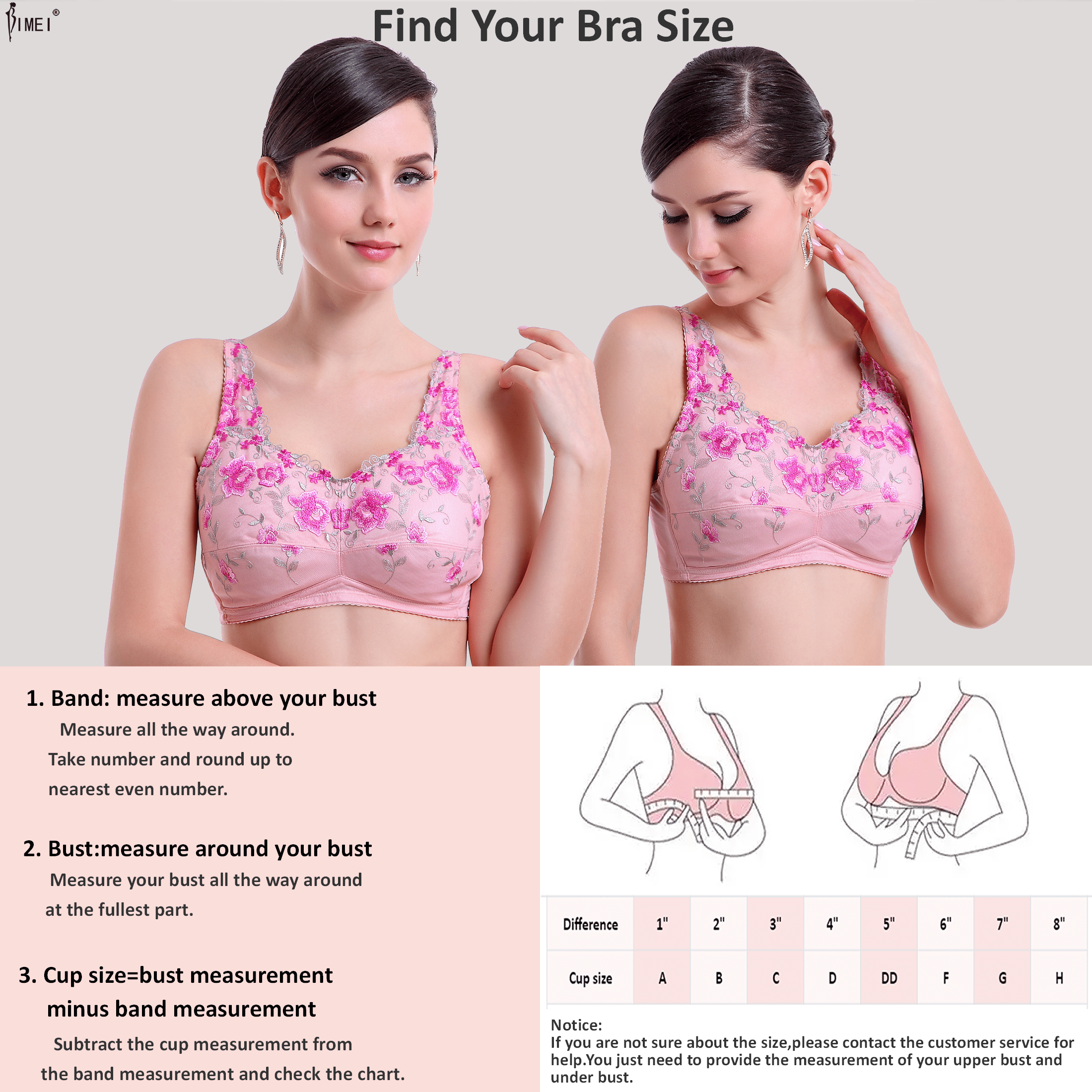 BIMEI Women's Post Surgery Mastectomy Bra with Pockets Surgical Lace Contour with a Full Profile Wire Free Fashion Everyday Bra 8466,Pink,34A