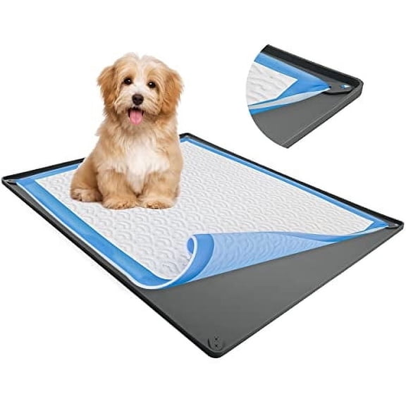 Skywin Pee Pad Holder for 24 x 36 Inches Training Pads – 2 Pack Silicon Wee Wee Pad Holder, No Spill Puppy Pad Holder - Easy to Clean and Store Dog Puppy Pad Holder (Grey)