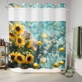 thumbnail image 6 of No Hook Shower Curtain with Built-in Rings - Country Summer Washable Waterproof Fabric Bathroom Curtains for Hotel,Rentals, 66 X 72 Inch Long , Lake Lemon Sunflower Oil Painting Gold Aqua, 6 of 9
