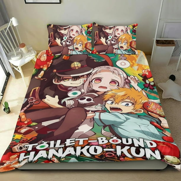 Toilet Bound Hanako Kun Conjunto de sábanas temático, trío de piezas, cómodo y amigable con la piel, diseño único, regalo de decoración para el hogar para familiares, amigos y fans, 90 cm * 190 cm