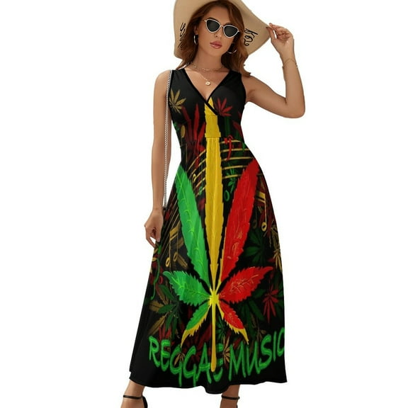 Jamaica Music Notes Stave Theme Dress Fashion Boho Beach Long Dresses Female Party Printed Maxi Dress