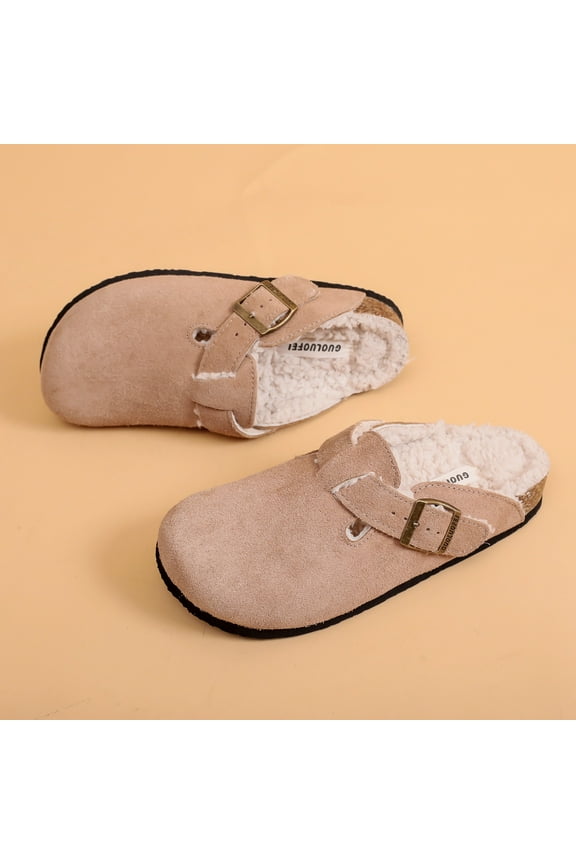 Unisex Women's Fur Lined Suede Clogs Fuzzy Cork Footbed Mules Lined Clogs for Women Slip on Winter Potato Shoes