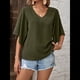 thumbnail image 4 of Blusas de Verano para Mujer, Elegantes, Informales, con Mangas 3/4 y Cuello en V, para Trabajo y Negocios Verde M, 4 of 7