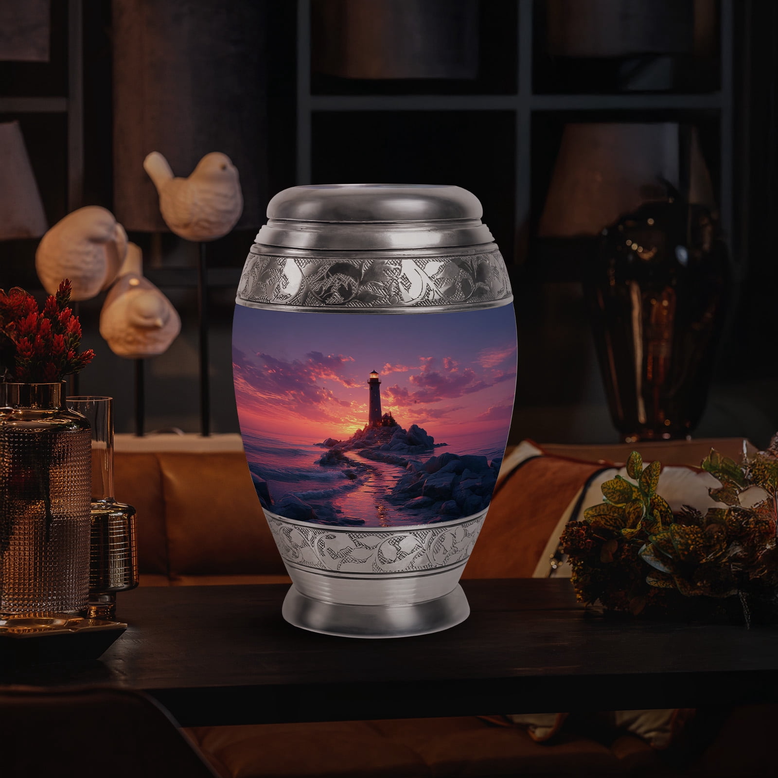 Yatskia Guiding Lighthouse Decorative Large Funeral Urns for Human Ashes Adult Male and Female, Little Keepsake Urn for Ashes Adult Dad, (Monar 10 Inch and 3 Inch)