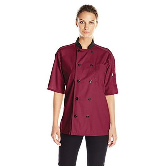 Vtex 0494-0310 Uncommon Threads Womens Havana Chef Coat SS Mesh Black Trim, Burgundy - 6XL