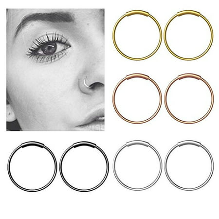 Outtop Stainless Steel Hinge Septum Piercing Nose Ring Fake Hoop Lips Ear Ring - 8mm