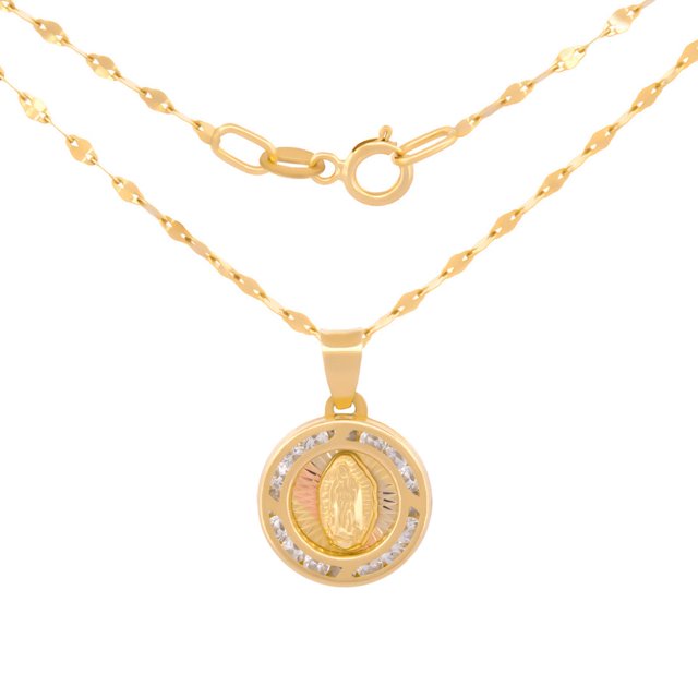 Cadena CON Dije de La Virgen de Guadalupe Casa del Anillo 2 Oros 1 cm en ORO SÓLIDO 10k Amarillo 40 cm