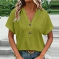 thumbnail image 2 of Olyvenn Summer Tops for Women Trendy 2025 Short Sleeve V Neck Eyelet Shirts Dressy Casual Loose Ladies Blouses Going Out Green XXXXL, 2 of 6