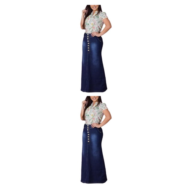 Guardurnaity vaquera larga adelgazante para mujer - Ajuste cómodo Favorecedor Material de alta Fashinable Denim con botones azul oscuro 2XL,1 2Conjunto