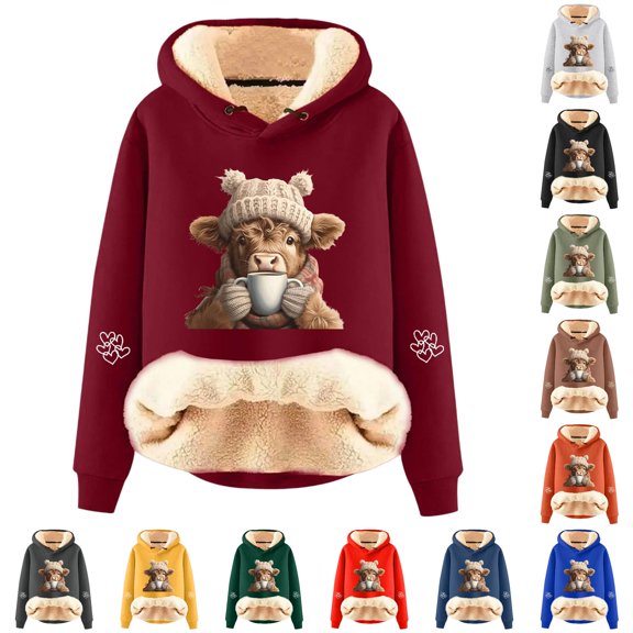 NinXxx Women's Cute Cow Print Lined Hoodie Long Sleeve Winter Pullover XXXXL