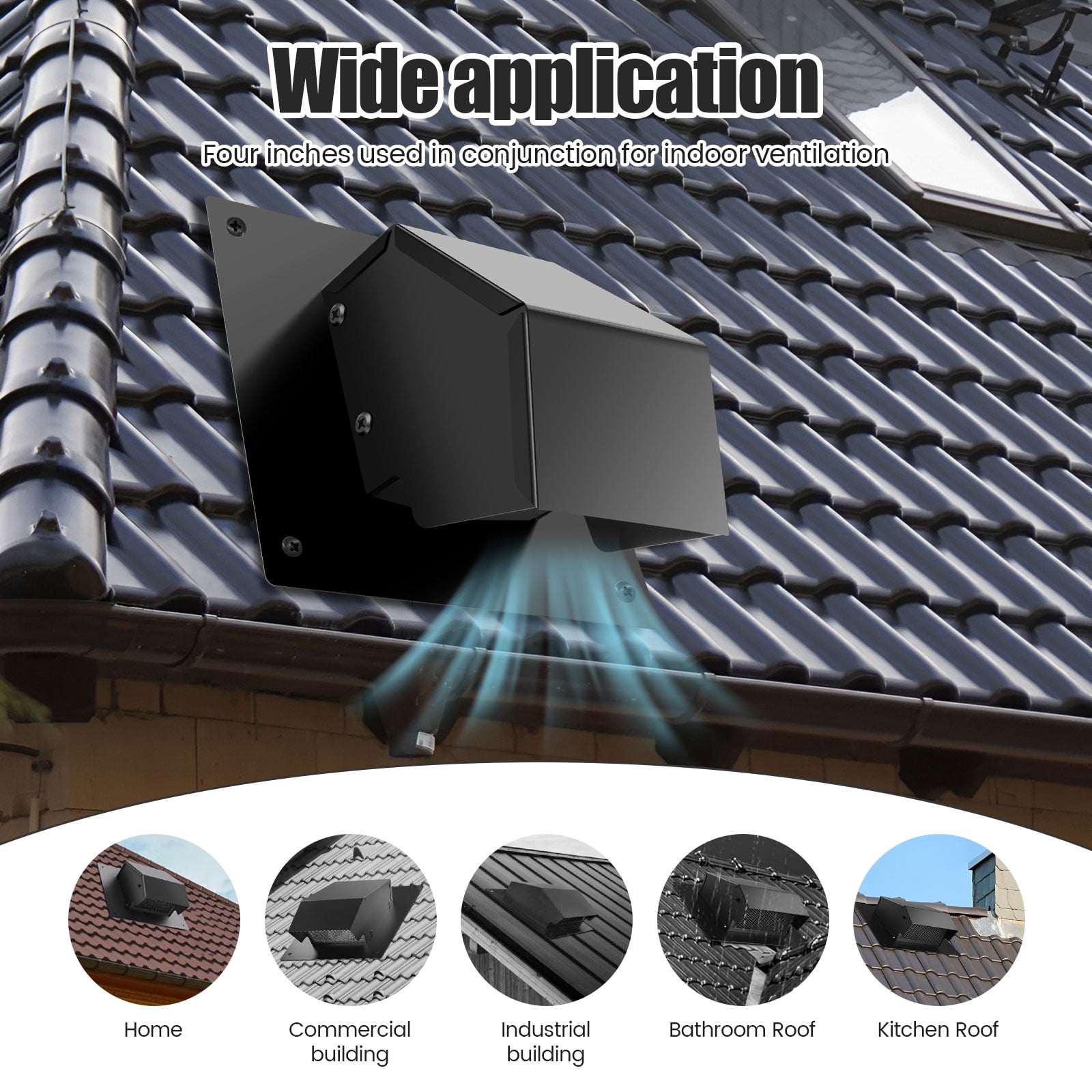 Roof Vent Cap 4 Inch 430 Stainless Steel Roof Dryer Vent Removable Roof Exhaust Vent Easy Install Roof Dryer Vent Cap Stable Roof Vent Cover with Damper for Bathroom Kitchen