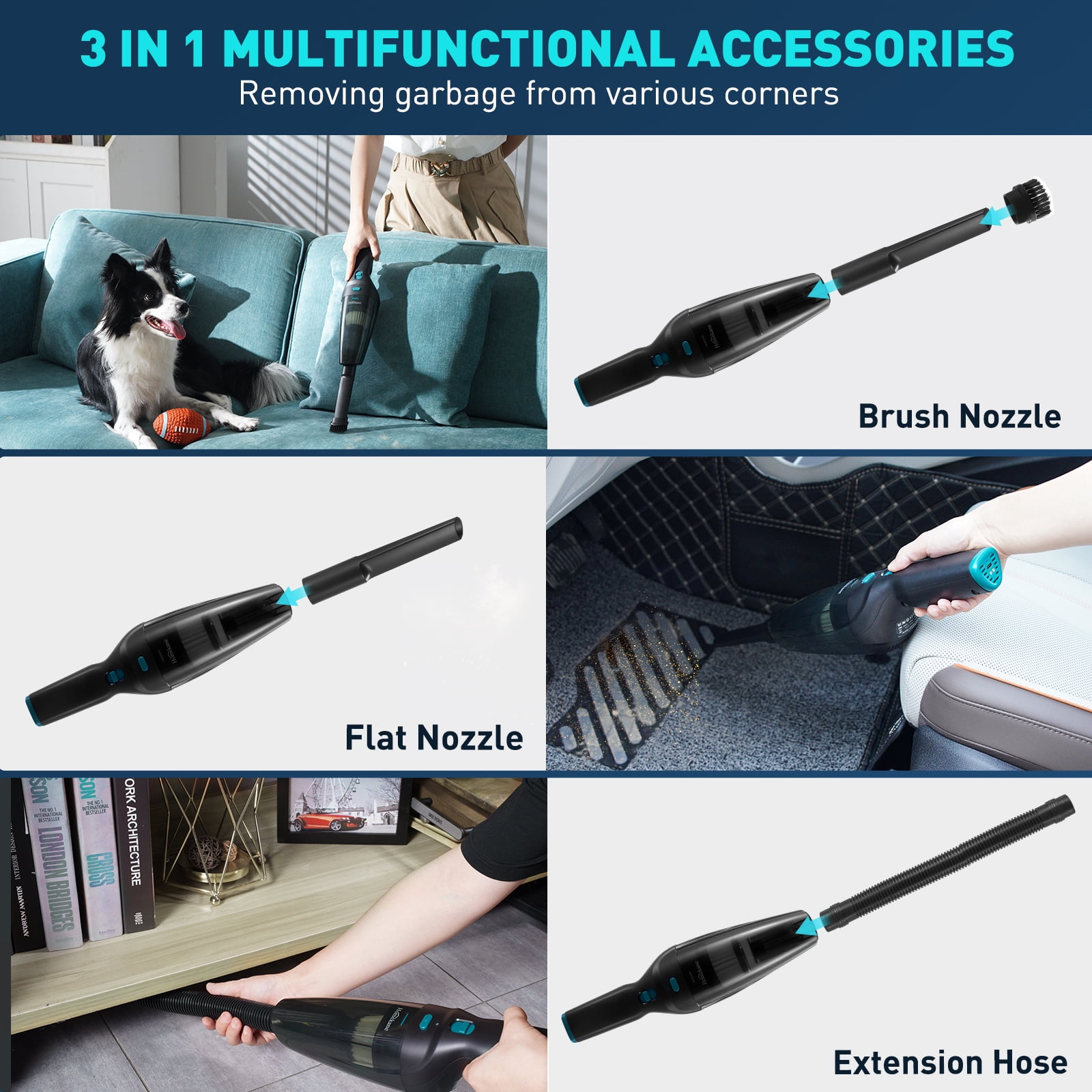 HOMEKANE Handheld Vacuum Cordless, 9.5KPA Strong Suction, 2-in-1 Charging Stand, Rechargeable & Lightweight for Quick Cleaning - Ideal for Home, Car, Pet Hair