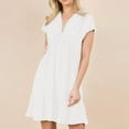 thumbnail image 6 of Lovskoo 2024 Spring Dresses for Women 2024 Dresses Short Sleeve V Neck Drawstring Casual Ruffle A-Line Mini Dress White, 6 of 9