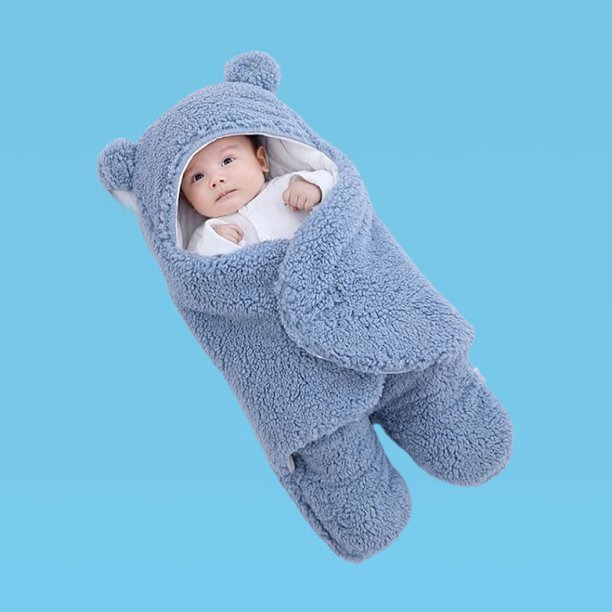 Manta con capucha de forro polar cálido para recién nacido con patas para cochecito de 3 a 6 meses azul