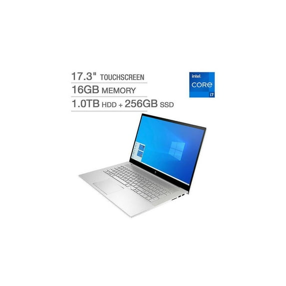 HP ENVY 17.3" Touch-Screen Laptop - Intel Core i7-1165g7, 16GB Memory, 1TB Hard Drive + 256GB SSD, Intel Iris Xe Graphics, Backlit keyboard, Natural Silver - 17-CG1065CL