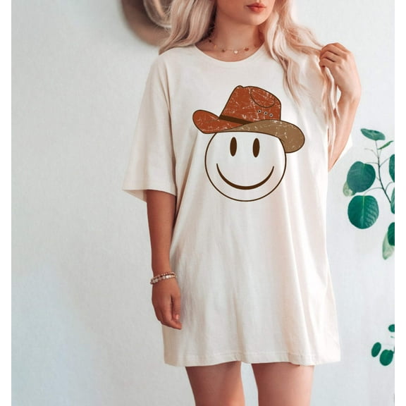 COWBOY SMILEY HAPPY FACE Grpahic Short sleeve Tees