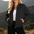 thumbnail image 6 of Zpanxa Bomber Jacket Women Short Plus Size Zip Up Stand Collar Casual Coat with Pockets Black 3XL, 6 of 7