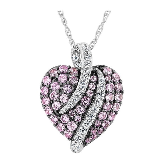 2.00 Carat (Ctw) Lab-Created Pink and White Sapphire Heart Pendant Necklace Sterling Silver with Chain