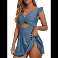 thumbnail image 4 of Traje de Baño para Mujer con Volantes y Corte Bajo, Control de Abdomen, Cuello en V, Cruzado Azul Mar XXL, 4 of 10
