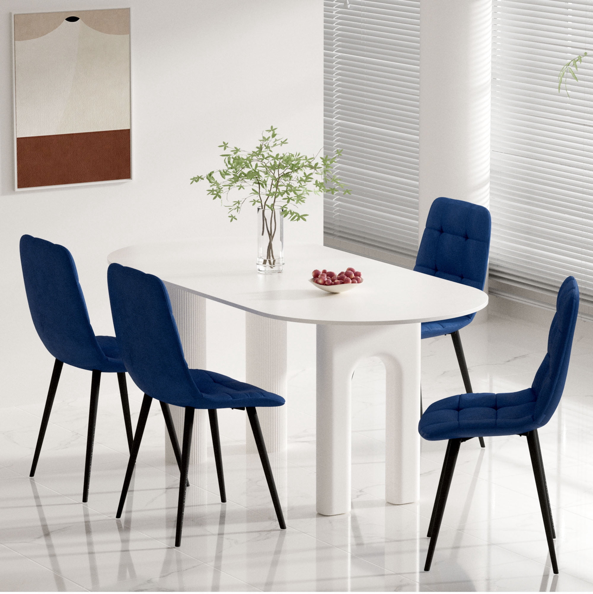 SHGJ&SOFT Velvet Dining Chairs Set of 4, Mid Century Modern Upholstered Fabric Chairs with Metal Legs Adjustable Pads for Kitchen Living Room Dining Room. (BLUE, 4PC)