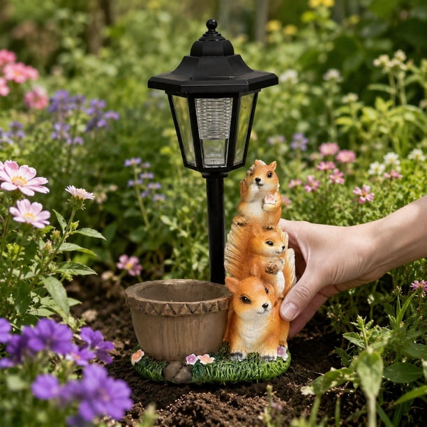 Estatua decorativa de ardilla solar para jardín, adorno para césped, patio, balcón o hogar. A