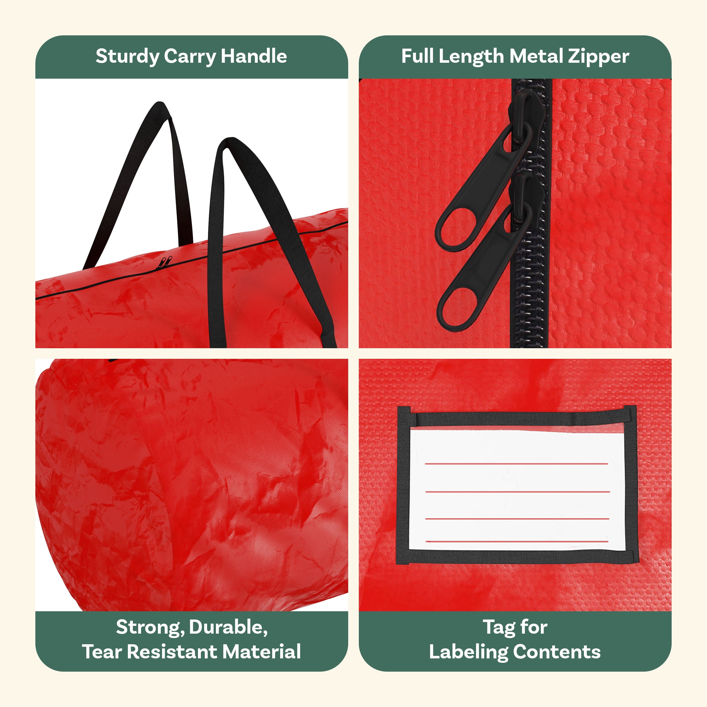 Elf Stor Christmas Tree Storage Bag for 12ft Artificial Trees, Heavy-Duty with Handles, Red, Zippered