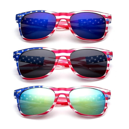 Newbee Fashion - 80's Blue Brothers Vintage Classic American Patriot Flag Mirror Sunglasses USA High Quality Reflective Lenses Translucent (Best Quality Mens Sunglasses)